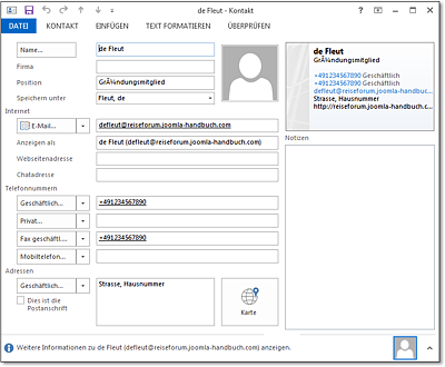 vCard ist ein Standarddateiformat zum Austausch von Kontaktdaten und lässt sich beispielsweise in Outlook importieren.