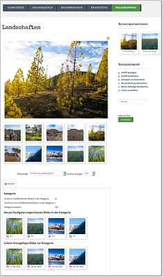 Der Menüeintragstyp »Liste der Bilder (Kategorie Ansicht)« erzeugt auf der Webseite eine Alben-/Galeriedarstellung.