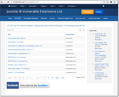 Über die Vulnerable Extensions List unter »http://vel.joomla.org« erfahren Sie, welche Erweiterungen mit Sicherheitsproblemen gemeldet wurden.