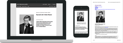 Auf dem Laptop, dem Smartphone und ausgedruckt, so flexibel sollte sich eine Webseite anpassen können – zeit.de/zeit-magazin.