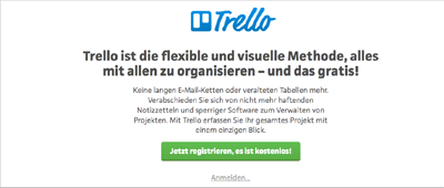 Die Headline bei trello.com ist zwar etwas länger, dafür erklärt sie gut den Nutzen der Online-Anwendung.