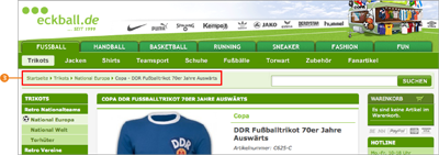 Irgendwo zwischen Hauptnavigation und den Inhalten steht die Breadcrumb 3, auch bei eckball.de.
