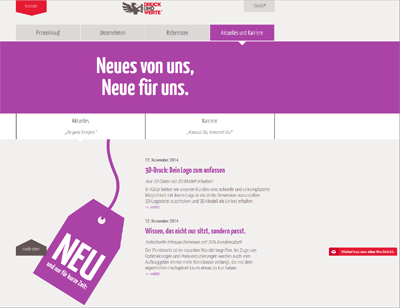 So sehen Webseiten heute oft aus: Flat-Design wie bei druckundwerte.de.