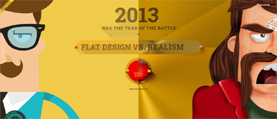 Hier ist der große Kampf zwischen Flat-Design und Skeuomorphismus wunderbar in Szene gesetzt worden (flatvsrealism.com).