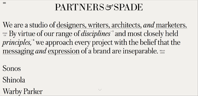 partnersandspade.com setzt voll auf die typografische Gestaltung. Fein ausgearbeitet, werden hier keine weiteren Gestaltungselemente gebraucht.