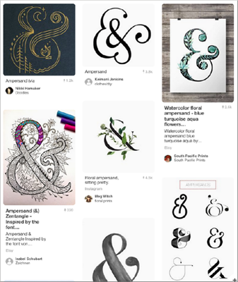 Pinterest liefert eine schöne Auswahl an unterschiedlich gestalteten Ampersands: pinterest.com/search/pins/?q=ampersand.