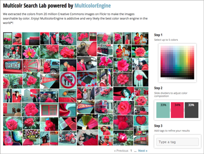 Bilder nach Farben durchsuchen. Über 20 Millionen Creative-Commons-Bilder von flickr sind in der Suche vorhanden, labs.tineye.com/multicolr.
