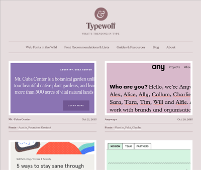 Wer sich mit Webfonts und Typografie auseinandersetzt, sollte typewolf.com kennen – tolle Showcases und hilfreiche Artikel.