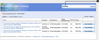 Der Microsoft-Update-Katalog bietet sämtliche Updates zum manuellen Download an.