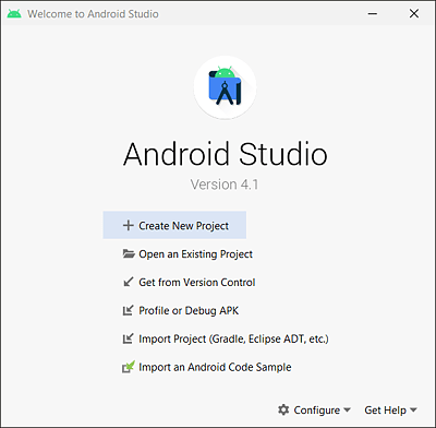 Der Android-Studio-Willkommensbildschirm