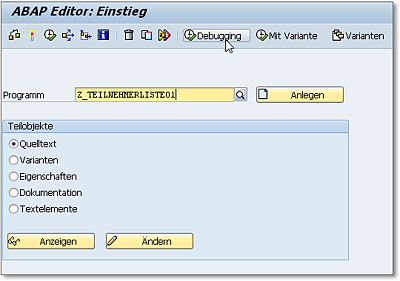 ABAP Debugger auf dem Einstiegsbildschirm des ABAP Editors starten