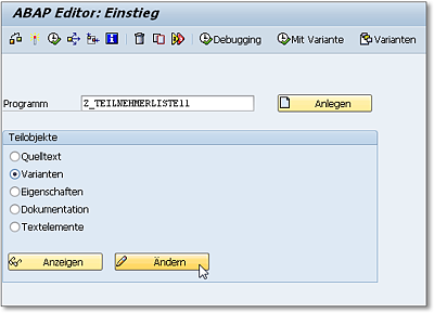 Varianten über den ABAP Editor bearbeiten
