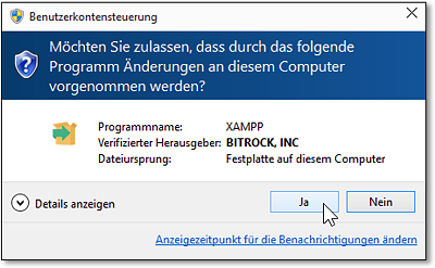 Vom XAMPP-Installationspaket geht keine Gefahr für Ihren Rechner aus; bestätigen Sie einfach alle Warnmeldungen von Windows.