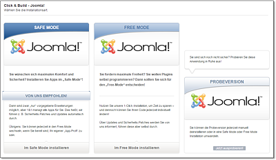 Bei generischen Webhostern sind auch Joomla!-Installationen mit einer Vorauswahl von Erweiterungen möglich, um die Einrichtung zu vereinfachen.