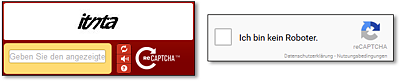 Für die letzte Version von ReCAPTCHA (2.0, rechts) müssen Benutzer keine Texte mehr identifizieren, sondern setzen lediglich ein Häkchen.