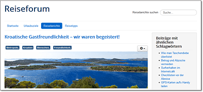 Im Reiseforum erscheint das Smart-Search-Modul mit zugewiesenem Reiseberichte-Suchfilter dank der Menüzuweisung nur auf Unterseiten des Menüs »Reiseberichte«.