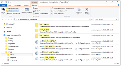 Nach Eingabe des programminternen Erweiterungsnamens listen Dateimanager wie der Explorer alle Verzeichnisse und Dateien, die mit der Erweiterung in Verbindung stehen.