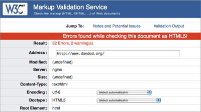 Darf bei keiner Webseitenentwicklung fehlen: der Markup-Check samt Fehlermeldungen – validator.w3.org.