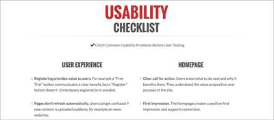 Bei stayintech.com/info/UX gibt es eine Usability-Checkliste.