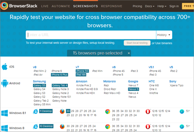 Eine breite Auswahl an Betriebssystemen und Browsern zum Testen bietet browserstack.com/screenshots.