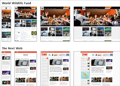 So sehen fluide Layouts aus. mediaqueri.es präsentiert jede Menge responsive Webdesigns.