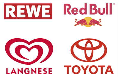 Von Energiegetränk bis zum Automobilhersteller – rote Logos sind gefragt.