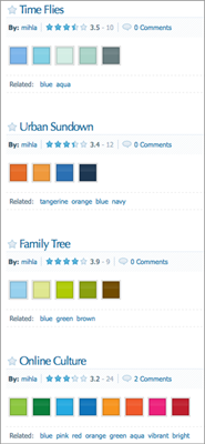 Bedarf an blauen Farbschemata? colorschemer.com bietet jede Menge davon an, nach unterschiedlichen Kategorien sortiert.