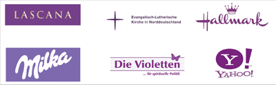 Violett kommt im Logo seltener zum Einsatz als die anderen Farben. Trotzdem gibt es Unternehmen, die darauf setzen.