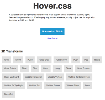 Hover.css bietet viele hover-Effekte als Vorlage (ianlunn.github.io/Hover).