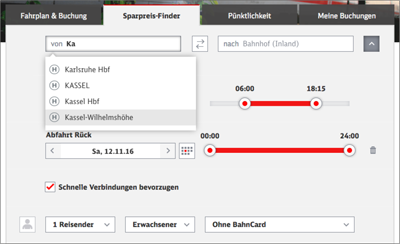 Eine intuitive Bedienung: Mit Schiebereglern und Eingabevorschlägen arbeitet das Buchungsformular der bahn.de.