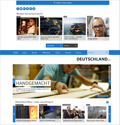 Oben die Originalwebsite von deutschland.de, in der unteren Variante sind die Elemente umgestellt. Die visuelle Hierarchie geht verloren.
