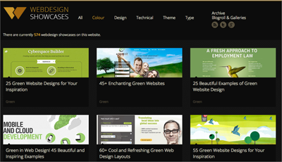 Jede Menge grüne Webseiten finden sich bei webdesign-showcases.com. Und auch jede andere Farbe ist dort vertreten.