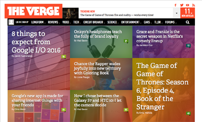 theverge.com bricht mit der klassischen Blogstruktur und -navigation.