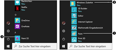 Während Paint 3D direkt in der App-Liste aufgerufen werden kann, muss für Paint zunächst das Untermenü des »Windows-Zubehör« eingeblendet werden.