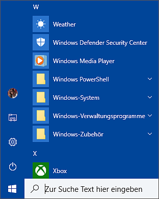 Den Windows Media Player öffnen Sie über die App-Liste im Startmenü.