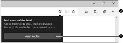 Per Standardeinstellung blockiert Edge automatisch Adobe-Flash-Inhalte.