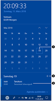 Ihre Termine können Sie sich auch über den Kalender im Infobereich der Taskleiste anzeigen lassen.