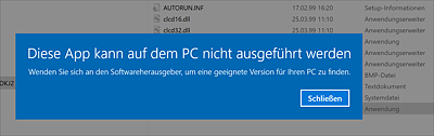 Ein mit Windows 10 inkompatibles Programm kann nicht ausgeführt werden.